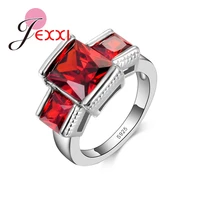 beautiful red austrian crystal women rings wholesale 925 sterling silver jewelry cross shape cubic zirconia ring for women