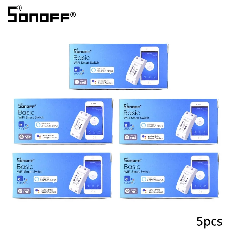 Sonoff basic 5pcs 2/3/5/6/8/10/15/20 шт. SONOFF Basic Wi-Fi переключатель «сделай сам» 10A Беспроводной дистанционный переключатель светильник 220v Wi-Fi таймер умный дом Google Alexa - Комплект: Sonoff basic 5pcs