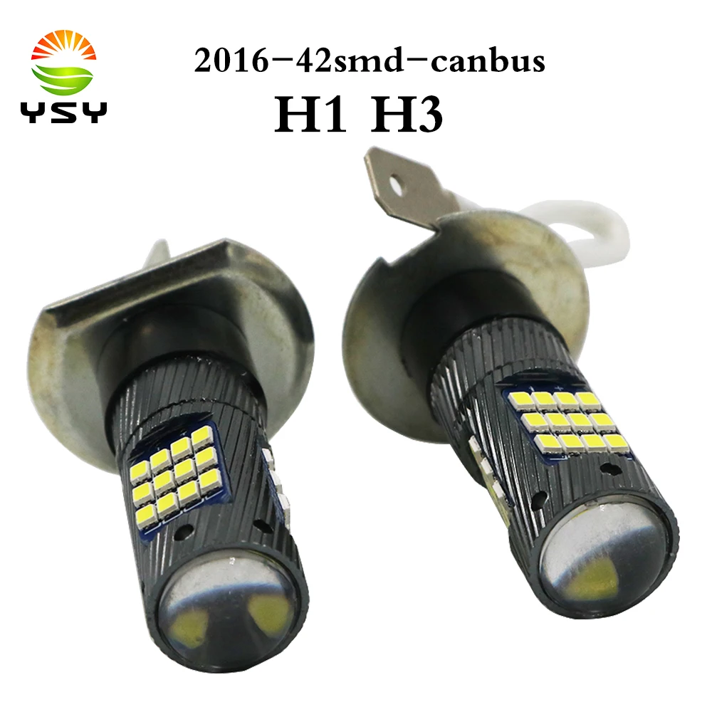 YSY H1 H3 светодиодные лампы автомобильные 12 В 2016 42 SMD Canbus 6500K белый 1300LM без ошибок
