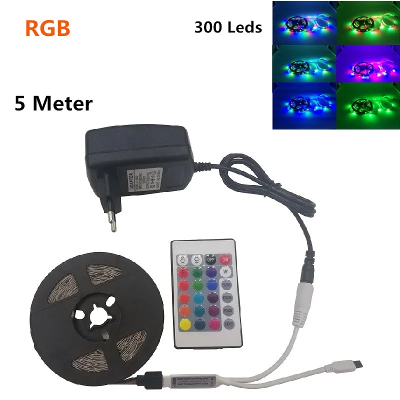 RGB 5 м 300 светодиодов не водонепроницаемый RGB светодиодный светильник 2835 12 В постоянного тока 60 светодиодов/м Гибкий Светильник ing лента Белая/теплая белая/синяя полоса - Испускаемый цвет: RGB