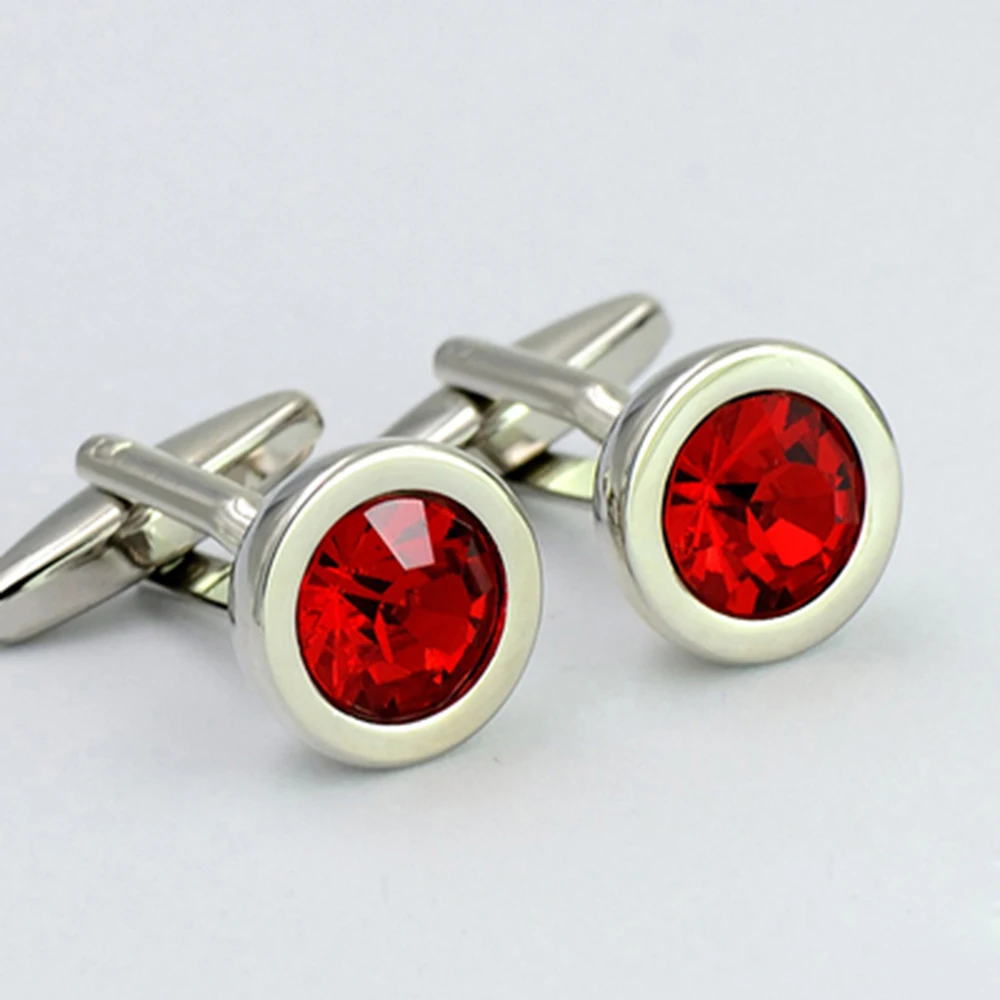 Роскошные круглые запонки Красный Кристалл Женская Мужская рубашка Запонки
