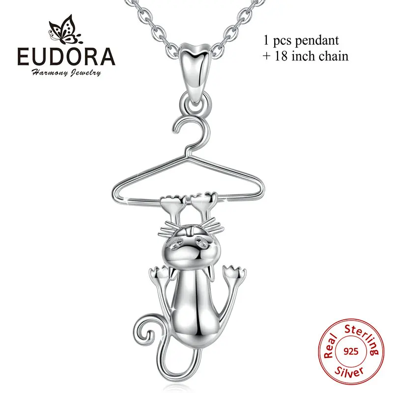 Eudora, 925 пробы, серебро, прекрасный кот, кошка с длинным хвостом, котенок и вешалки, ожерелья, подвески для женщин, Стерлинговое серебро, ювелирные изделия CYD412 - Окраска металла: with 18 inch chain
