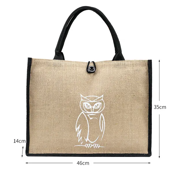 big white owl Летняя женская сумка с изображением фламинго, совы, джутовая, льняная, роскошная, вместительная, Женская Повседневная сумка на плечо, пляжный Подарочный мешок для женщин - Цвет: big white owl