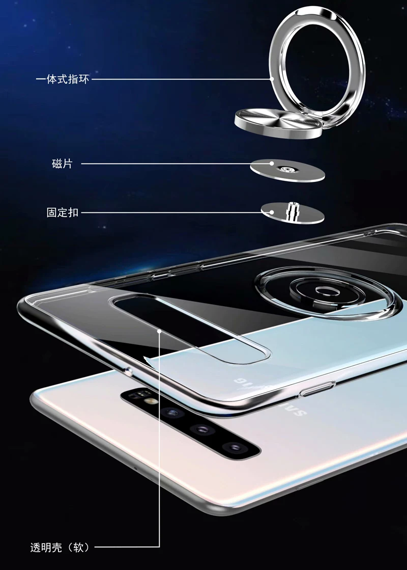 Прозрачный мягкий силиконовый чехол для телефона samsung Galaxy S10 Plus, роскошный защитный чехол с кольцом для samsung S10e S10