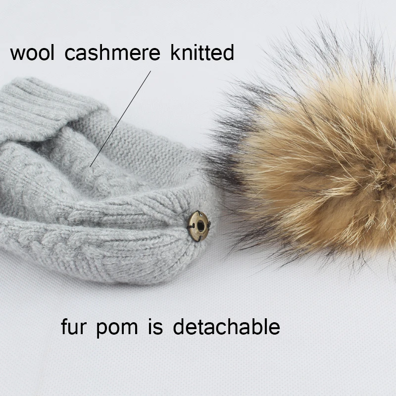 Зимние шапки из меха норки женские мяч натурального енота вязаные шерсти и