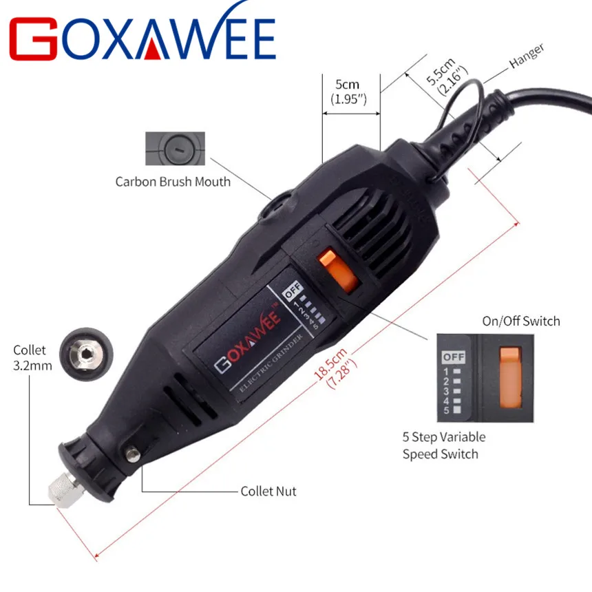 GOXAWEE 130 Вт электрическая мини дрель для гравировки Dremel Стиль Вращающийся инструмент с переменной скоростью шлифовальный станок с аксессуарами DIY электроинструменты