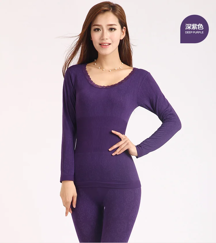 Elegant Butterfly Pattern Lace Modal Thermal Underwear For Women Basic Thin Slim Winter Long Johns Female Second Skin Nightgown