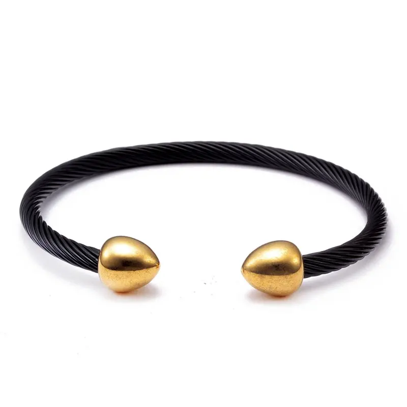 

Simple Design Sporty Open Cuff Men Women Health Bracelets Jewelry Vintage Cone Stainless Steel Chain Link Charm Bracelets