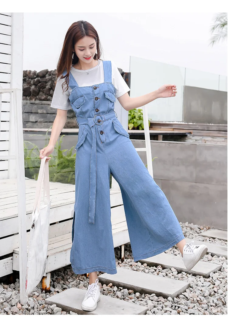 Свободный женский джинсовый комбинезон 2018 элегантные синие женские комбинезоны