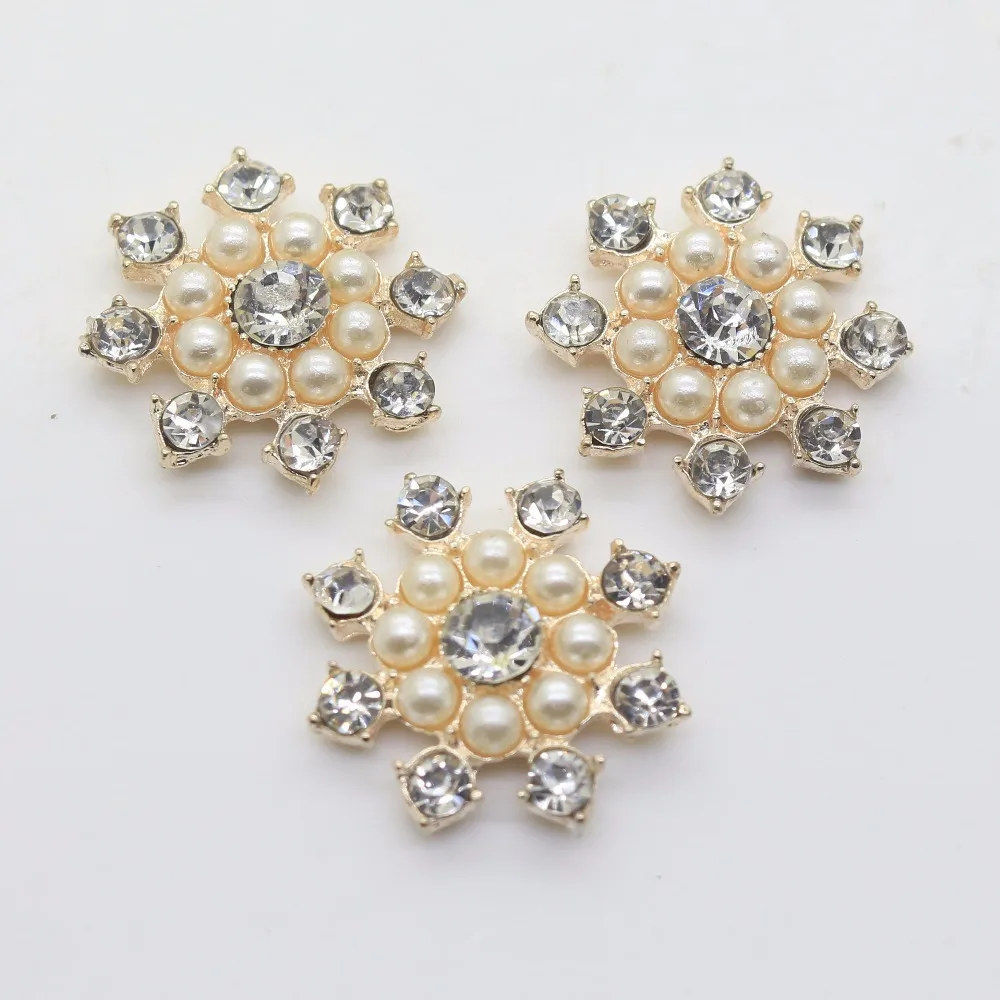 

50pcs/Set 25mm Beautiful Golden Plated Faux Pearl Clear Glass Rhinestone Buttons DIY Crystal Wedding Decorative