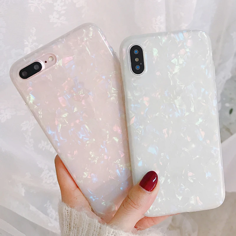 Сияющий блестящий чехол для телефона для iPhone 7 8 Plus Dream Shell чехол с узором s для iPhone XR XS Max 6 6S Plus Мягкий ТПУ силиконовый чехол