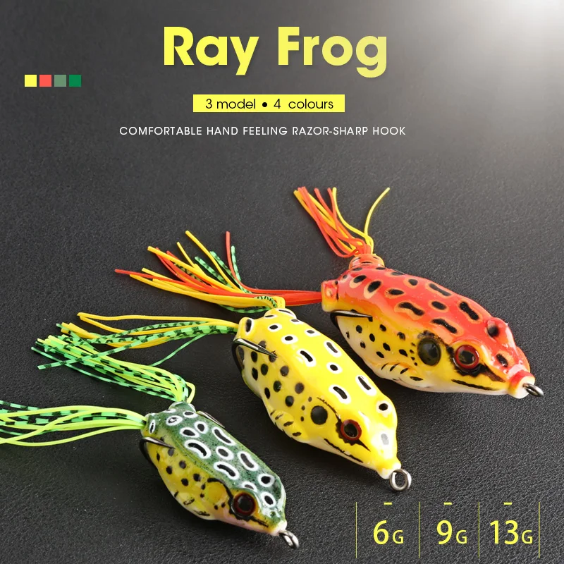 4 шт./кор. Ray лягушка мягкие приманки для ловли рыбы, 6g 9g 13g двойные крючки Топ воды Ray лягушка искусственные мягкие приманки для зимней рыбалки аксессуары