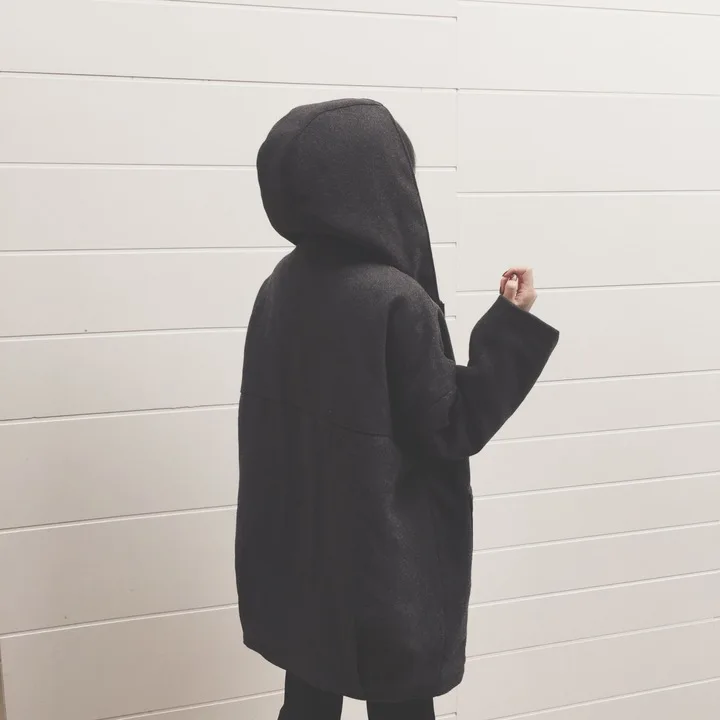 

New Autumn Winter Woman Long Woolen Coat Korean Style Hooded Solid Woolen Fashion Cloak Type Loose Coat