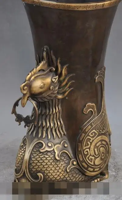 

Free shipping S00456 12"marked chinese palace bronze phoenix bird statue Zun Cup Bottle Pot Vase Jar