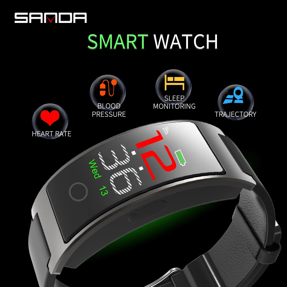 SANDA Smartwatch для мужчин и женщин Bluetooth монитор сердечного ритма браслет кровяное