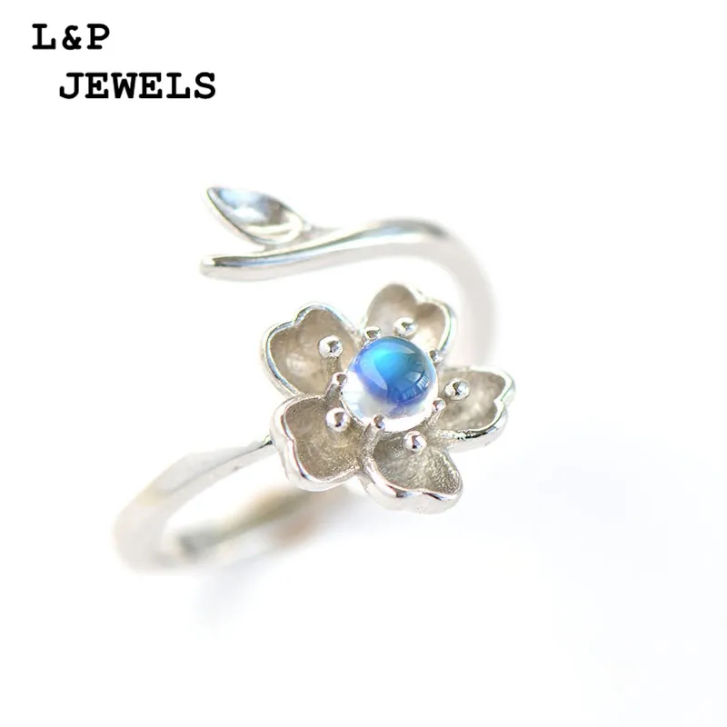 

2018 Limited Anel Feminino Nepal Natural Moonstone Flower Ring Beauty And The Beast 925 Sterling Bands Fine Jewelry