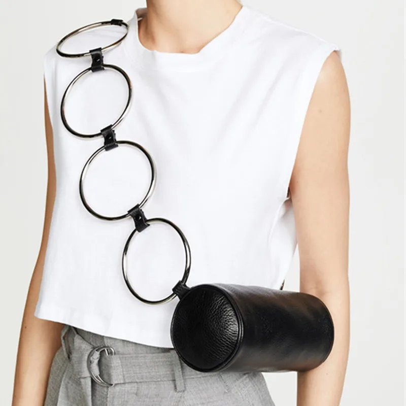 

Fashion Circular Scrub Litchi PU Leather Retro Metal Ring Handbag Small Round Shoulder Bag Women Mini Circle Bag Drop shipping