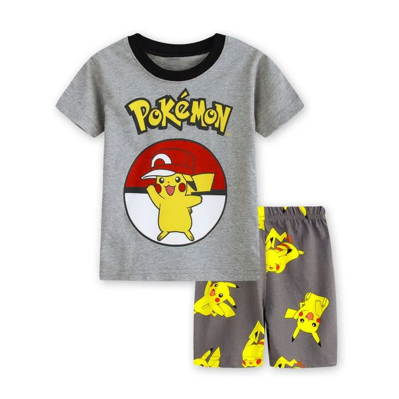 pokemon Пижама с Пикачу для маленьких мальчиков и девочек Летняя хлопковая одежда серого цвета коллекция года, детская одежда для сна с покемонами пижамы для детей возрастом 2, 3, 4, 5, 6, 7 лет - Цвет: pokemon