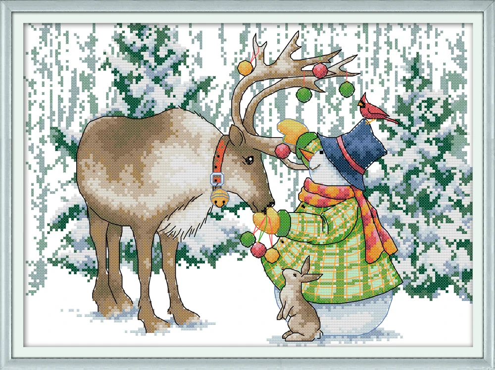 

Elk and snowman cross stitch kit aida 14ct 11ct count print canvas cross stitches stitching needlework embroidery DIY handmade