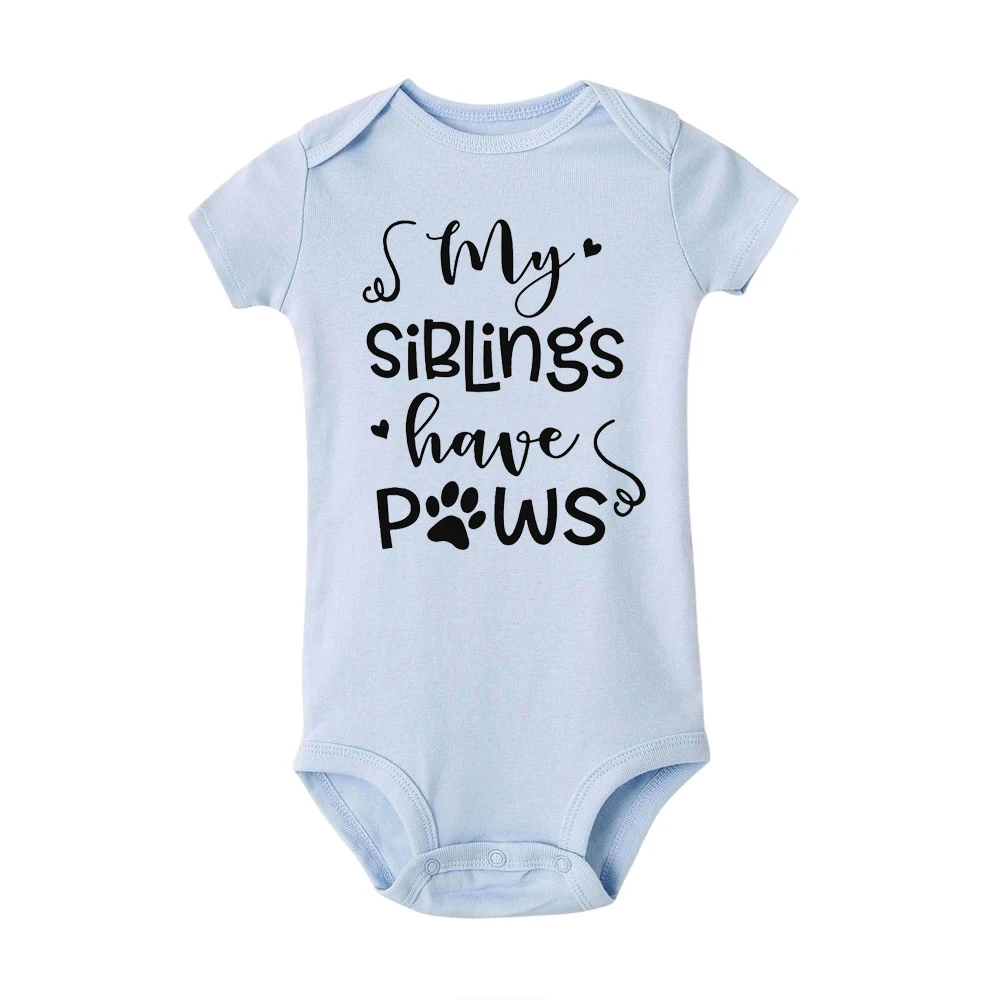Боди с надписью «My Siblings Have Paws» для новорожденных; детские комбинезоны с короткими рукавами для мальчиков и девочек; забавная одежда для малышей