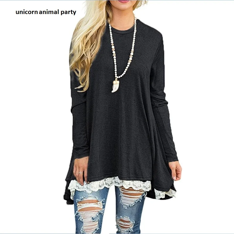 Демисезонный пуловер с круглым вырезом для девушек кружевное строченное платье