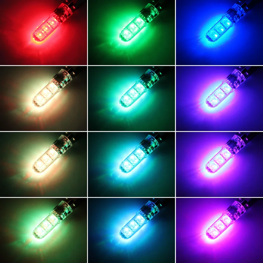 1 комплект T10 RGB светодиодный W5W 194 5050 SMD автомобильный габаритный фонарь купола лампы для чтения 12V COB RGBW авто Интерьер светильник атмосферная лампа