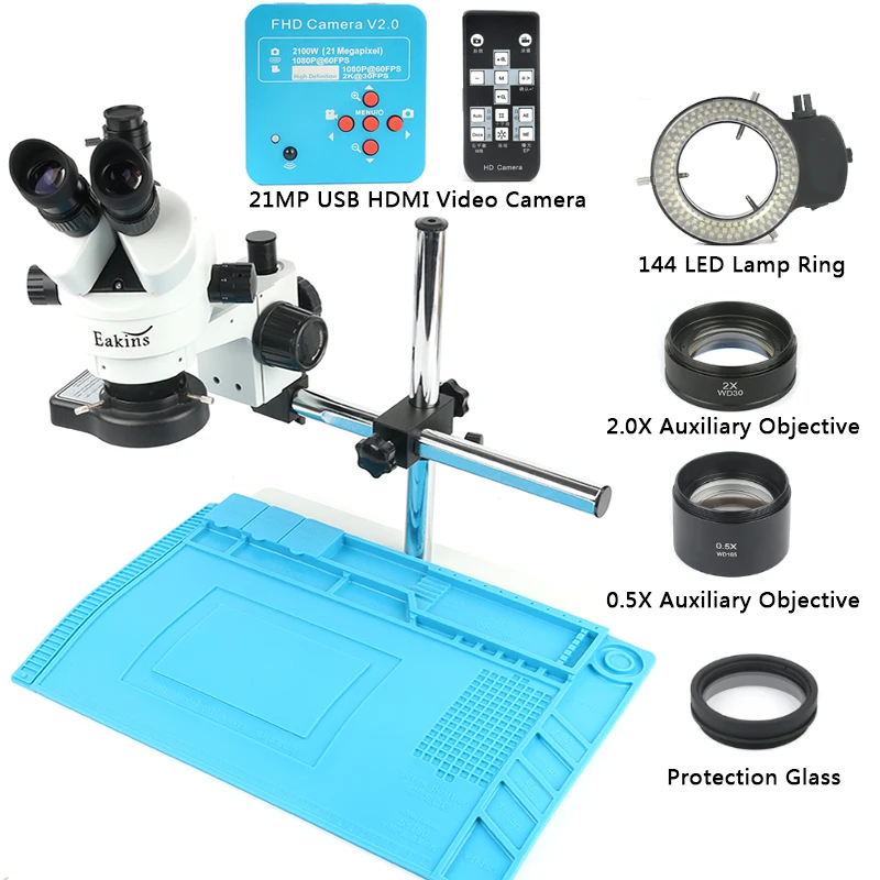 

7-45X Simul Focal Zoom Trinocular Stereo Microscope with 21MP HDMI USB Industrial Electronic Digital 2K Video Camera PCB Repair