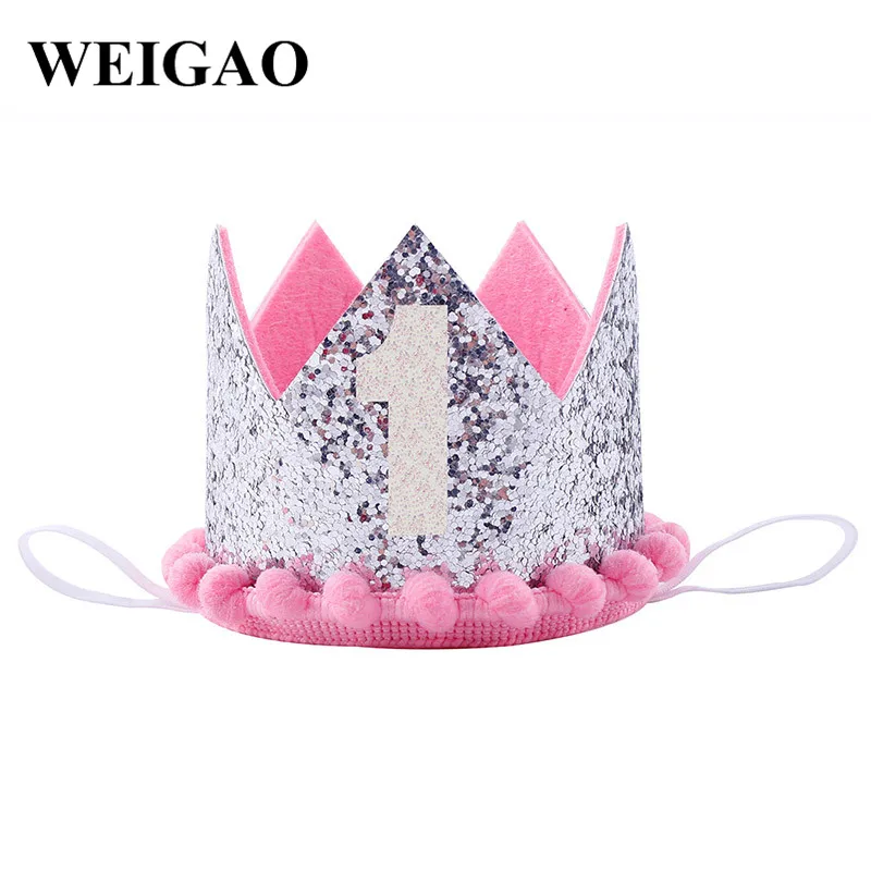 silver WEIGAO, 1 шт., блестящие колпаки, корона, повязка на голову, корона для принца и принцессы, головной убор для душа, для детей, для первого дня рождения, украшения, принадлежности - Цвет: silver