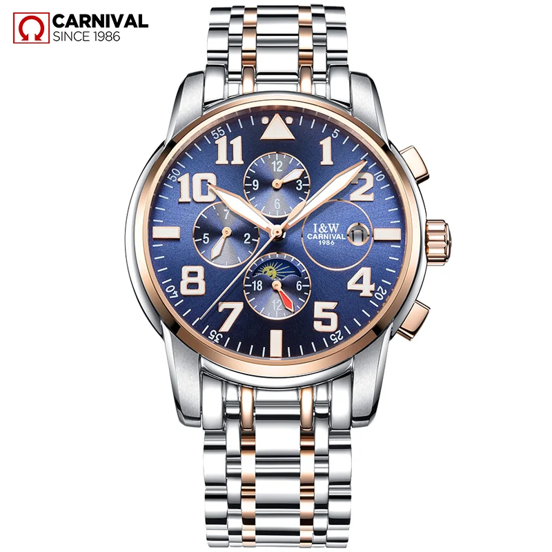 

Switzerland Automatic Watches Men Luxury Brand CARNIVAL Business Water Resistant Stainless Steel Strap Mechanical Wristwatches