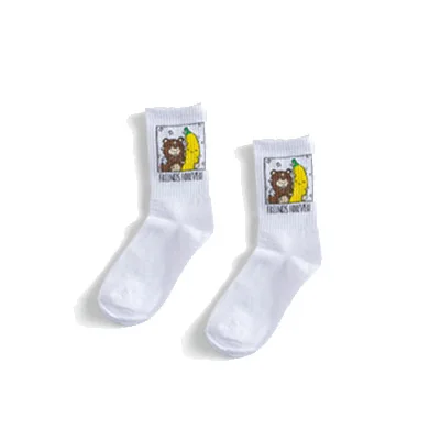 Bear and banana Женские носки, новые корейские носки с бананами и фруктами, удобные носки с героями мультфильмов, хип-хоп популярные мужские носки Harajuku Street Crew, модные носки - Цвет: Bear and banana