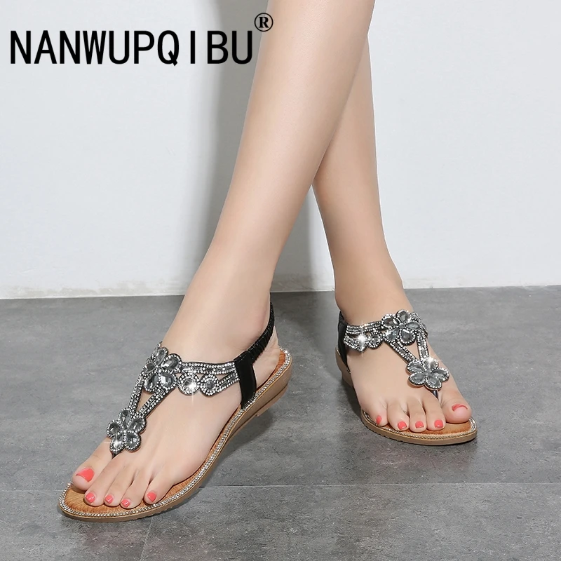 Сандалии стразы женские с цветами босоножки на танкетке открытым носком