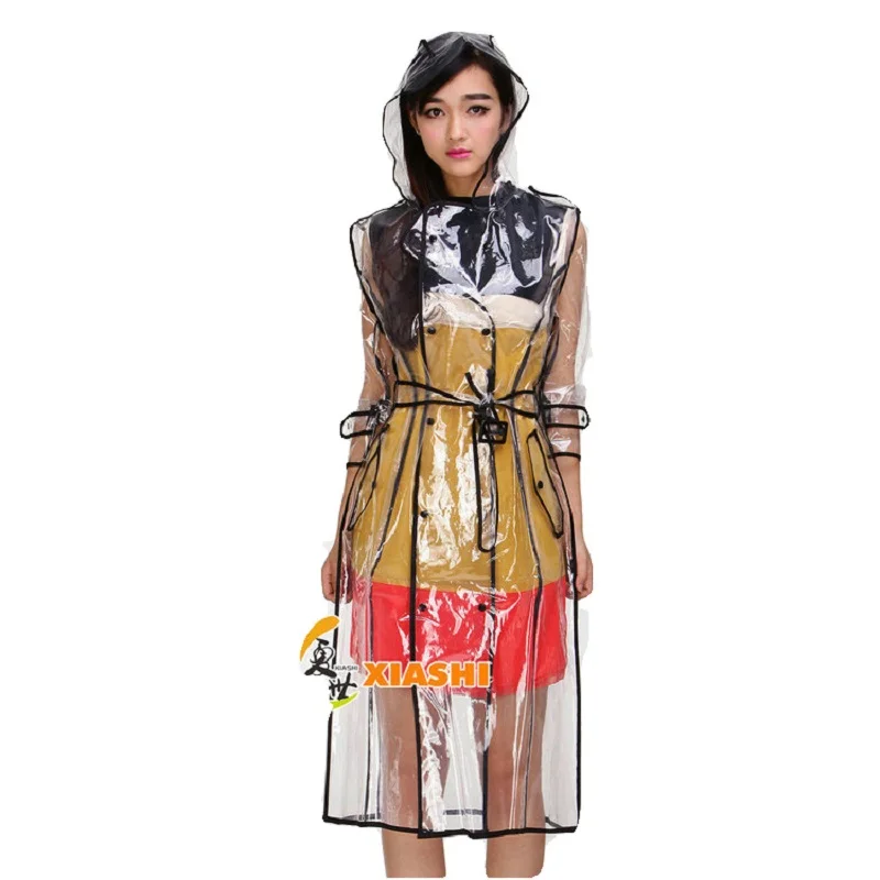 Эва (этиленвинилацетат) прозрачные плащ Женщины куртка с поясом модные уличные