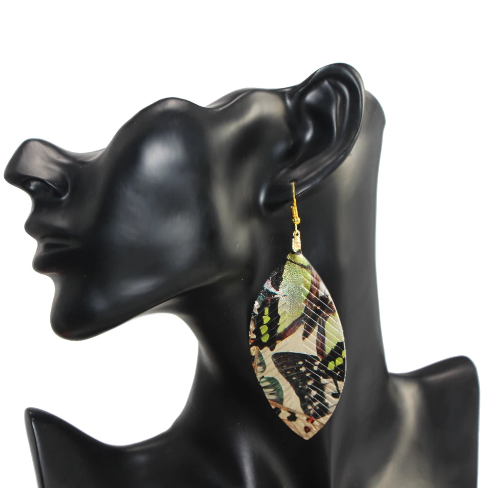 Tribal Leather Feather Leaf Print Earrings | Antique Look | Various Colors | Boho Dangle Earrings image 6