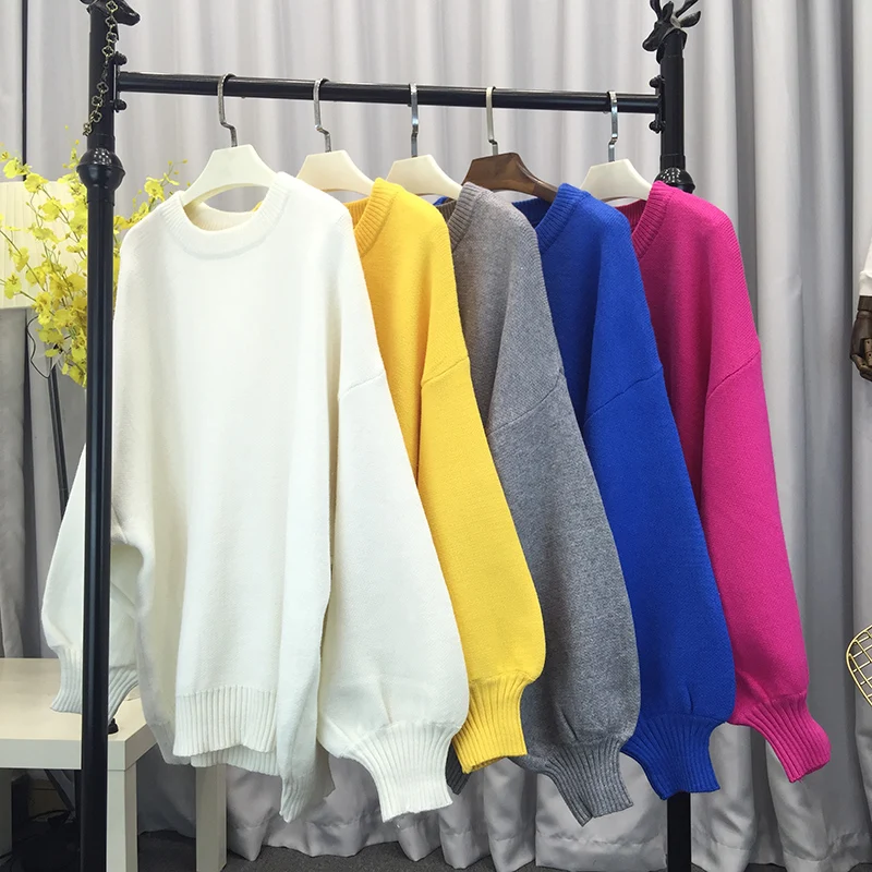 Женская негабаритных фонари рукавом пуловер Джемпер 2018 новая мода осень зима