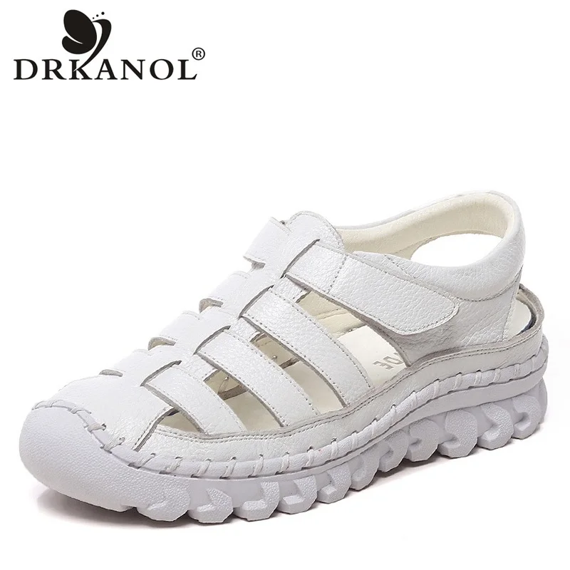 

Сандалии DRKANOL 2021 на плоской подошве, женская летняя обувь, сандалии-гладиаторы ручной работы из натуральной кожи, женские повседневные санд...