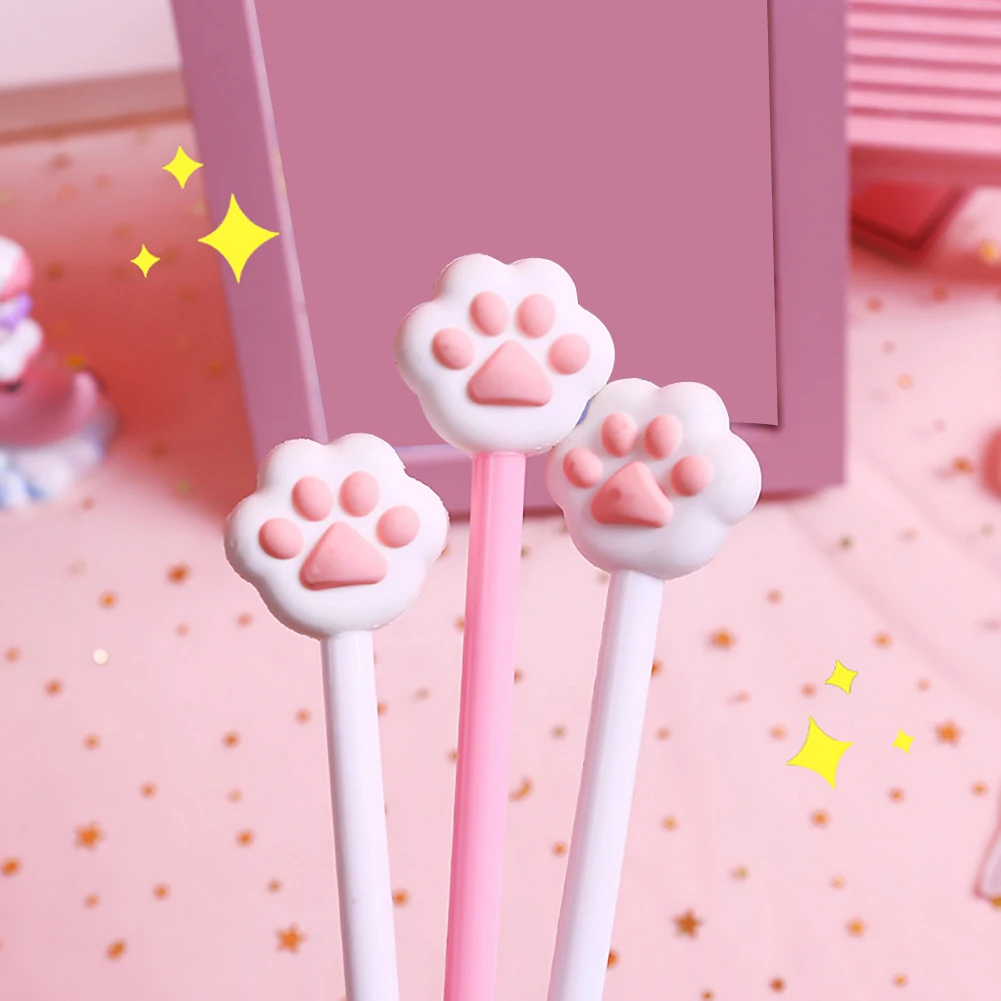 2Pcs Cute Cat Paw 0.5mm Black Gel Pen Promotion Pink Cartoon Student Writing Stationery School Supplies for Girl | Канцтовары для