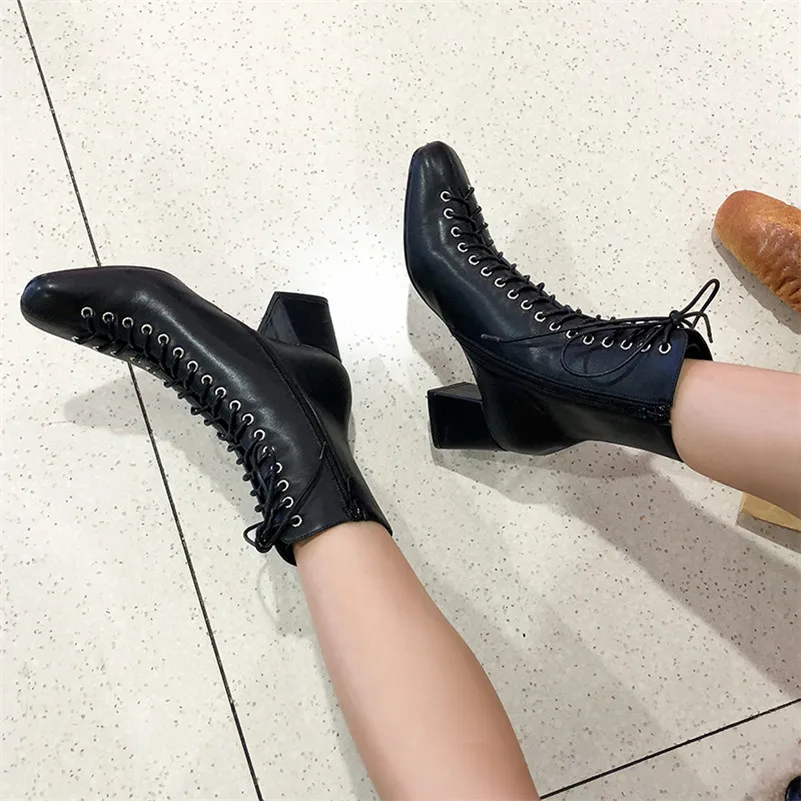 FEDONAS Euro Style New Arrival Fashion Women Ankle Boots Autumn Winter Cross-tied Square Toe Sexy Party Night Club Shoes Woman
