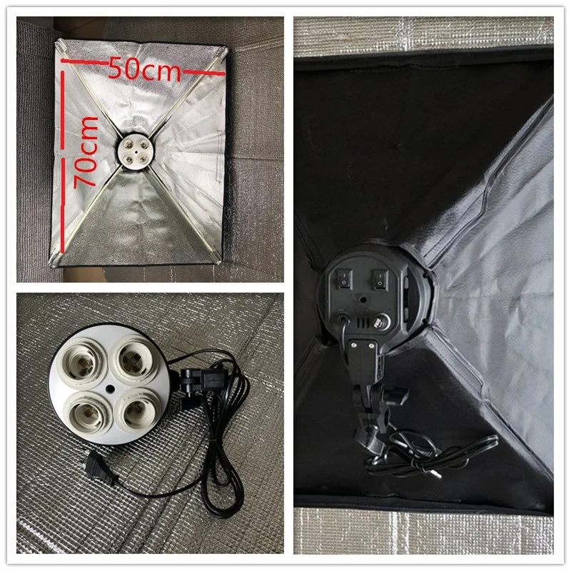 Евро тип вилки E27 4в1 основа гнезда лампы держатель адаптера для фотостудии комплект с 50x70 складной мягкий ящик фотографии