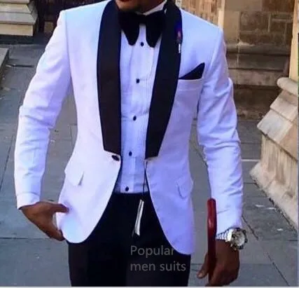 Хит продаж новый белый пиджак с черной шалью и отворотом смокинг жениха на заказ