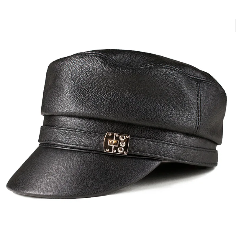 Звезда Стиль настоящая оленья кожа plat top hat Черный Военный колпак для унисекс Мужские и женские зимние аксессуары для отдыха S483 - Цвет: Black Deerskin