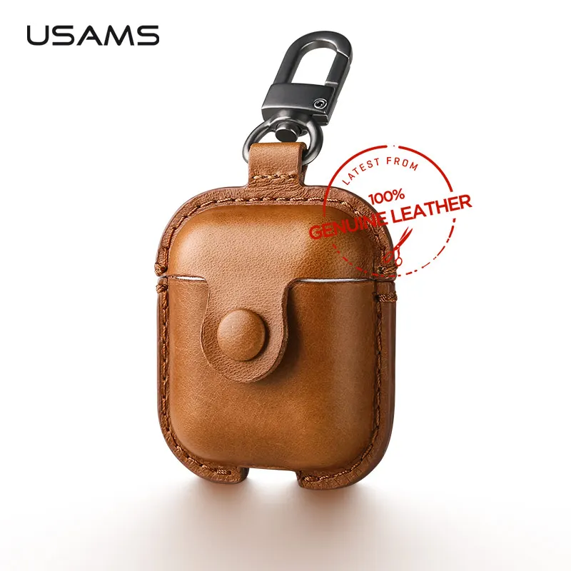 USAMS Роскошный чехол из натуральной кожи для Apple гарнитура Airpods защитный Air Pods