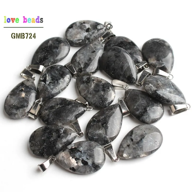 black labradorite 10 шт./лот подвески в форме капли воды из натурального камня, подвески для ожерелья, 24*16 мм - Окраска металла: black labradorite