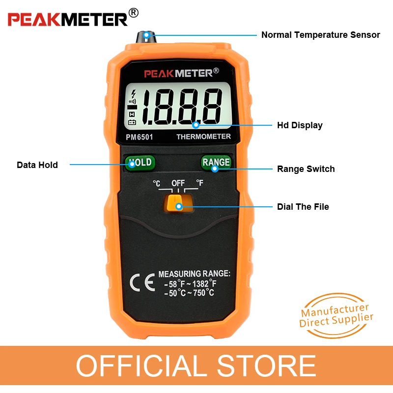 PEAKMETER PM6501 ЖК дисплей цифровой термометр с K Тип термопары Termometro удержанием