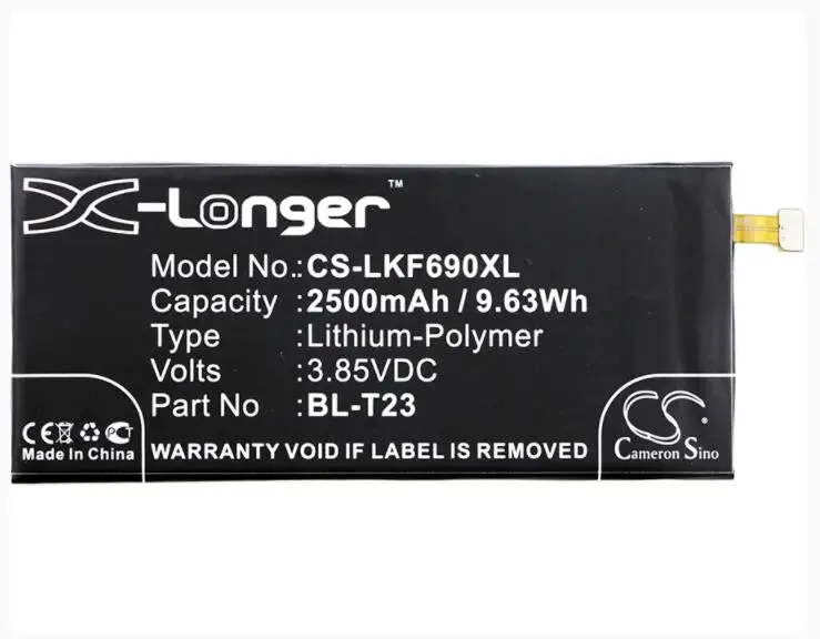 Аккумулятор Cameron Sino 2500 мАч для LG F690L F690S K500 K500H K580 K580AR K580F K580H K580Y X Cam 4G BL T23