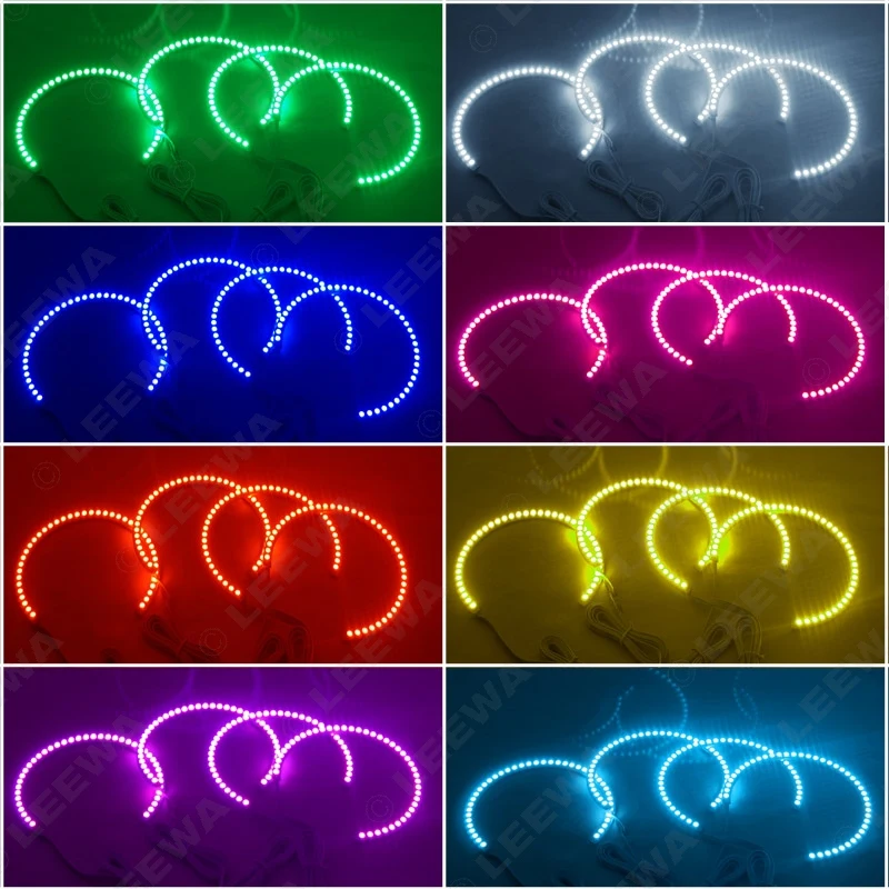 Автомобильный RGB светодиодный кольцевой светильник LEEWA 4 х131мм с дистанционным