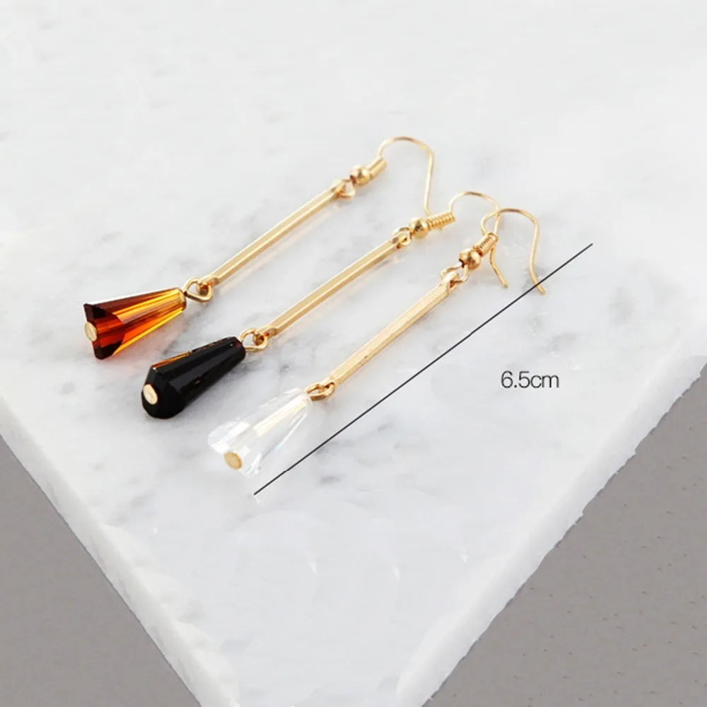Linear skinny metal earrings crystal for lady | Украшения и аксессуары