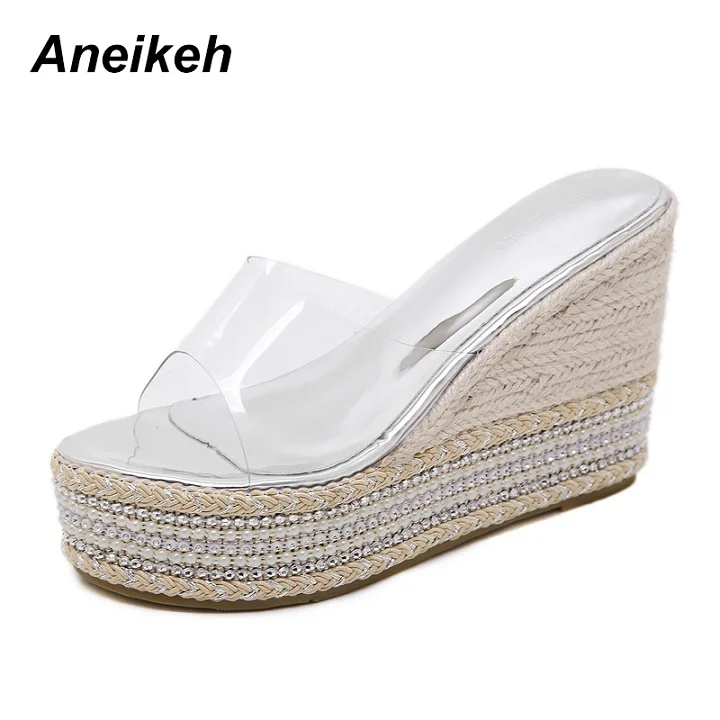Sliver Aneikeh/ г., новые модные летние пикантные шлепанцы тапочки на толстой прозрачной платформе женская пляжная обувь на танкетке - Цвет: Sliver