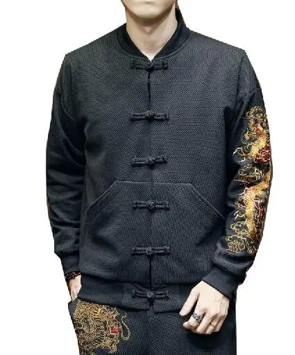 black Новинка, куртка-бомбер с вышитым драконом, Мужская Куртка Jaqueta Masculina, мужские куртки Casaco Masculino Chaquetas Hombre Veste Homme - Цвет: black