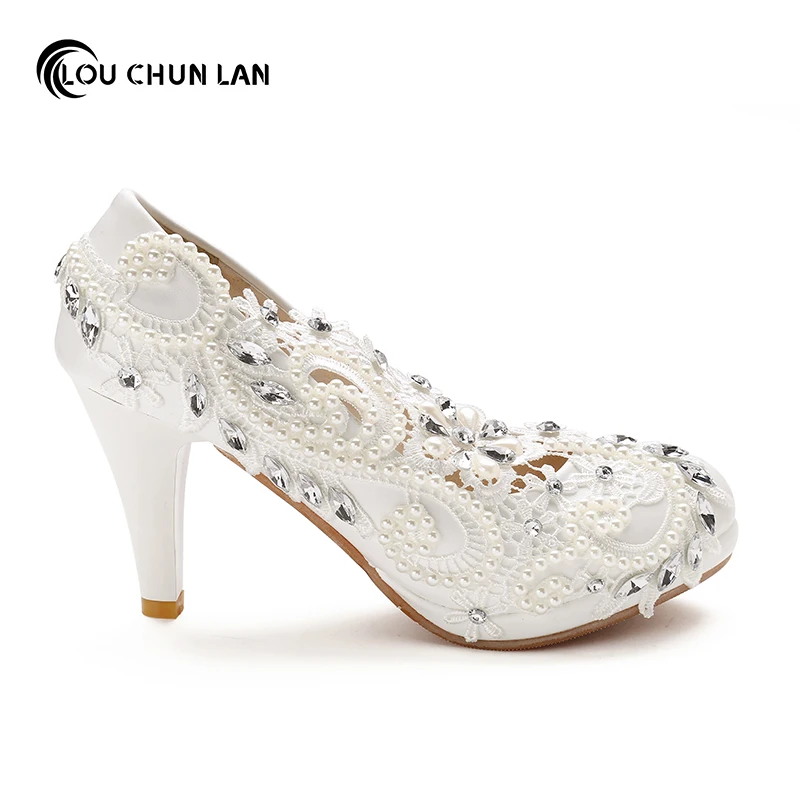 Женская обувь туфли лодочки на высоком каблуке кружевные свадебные с цветочным