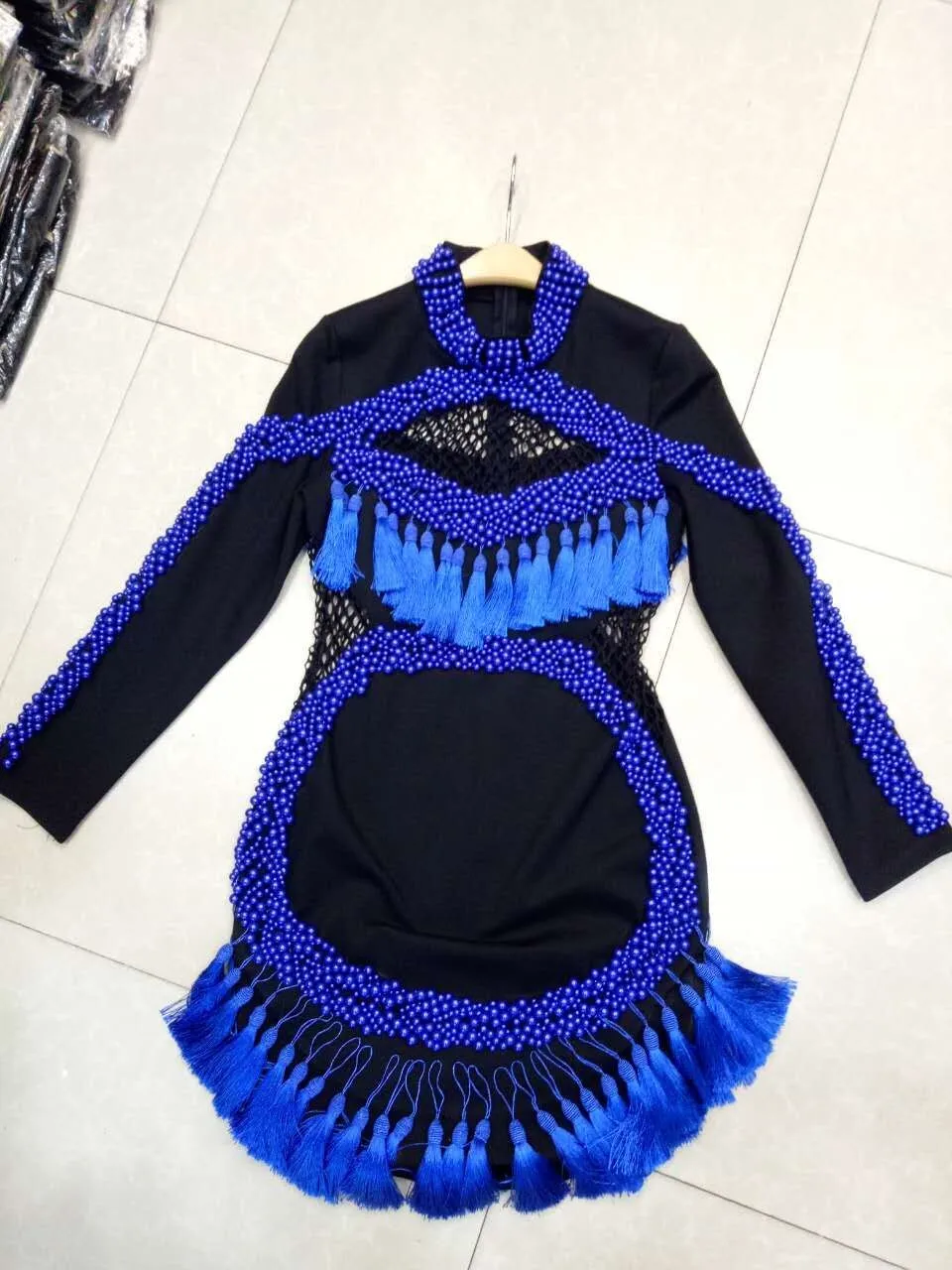 Для женщин Роскошные пикантные с длинным рукавом Бисер Платье ручной работы 2016